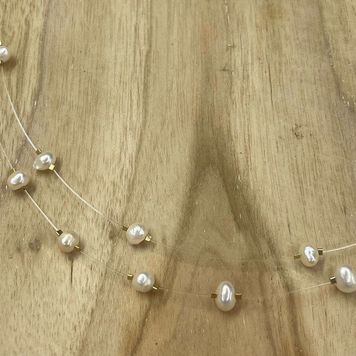 Floating Freshwater Pearl Necklace Delicate Illusion Jewelry for Brides Minimalist Layering Necklace Handmade Gift for Her Wedding Style