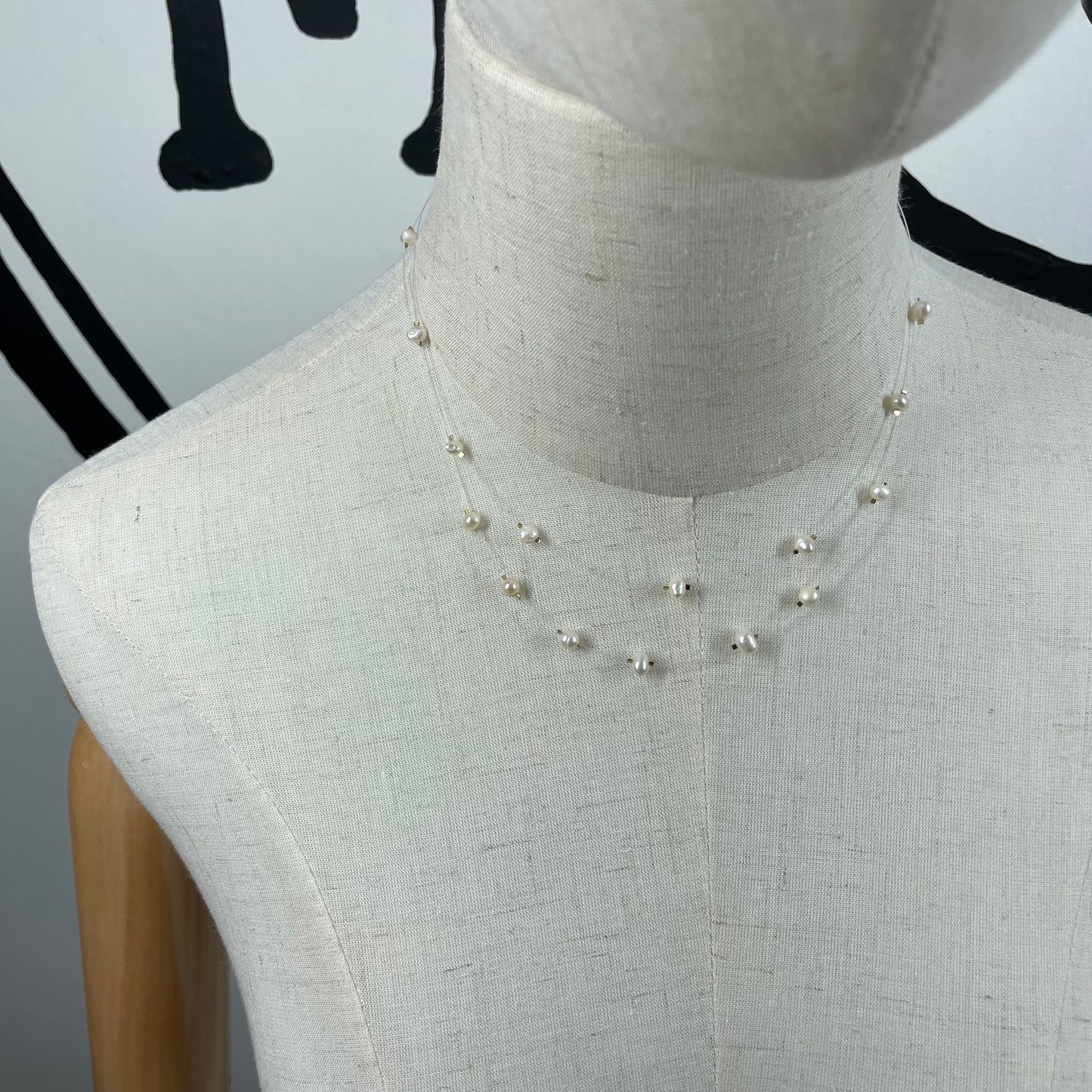 Floating Freshwater Pearl Necklace Delicate Illusion Jewelry for Brides Minimalist Layering Necklace Handmade Gift for Her Wedding Style
