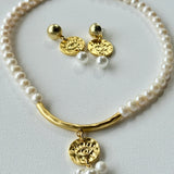 Evil Eye Pearl Set · Necklace & Earrings with Gold Medallion