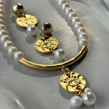 Evil Eye Pearl Set · Necklace & Earrings with Gold Medallion