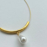 Gold Bar Pearl Necklace – Modern Statement Drop Pendant