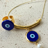 Blue Evil Eye Jewelry Set · Necklace, Ring & Pearl Charm