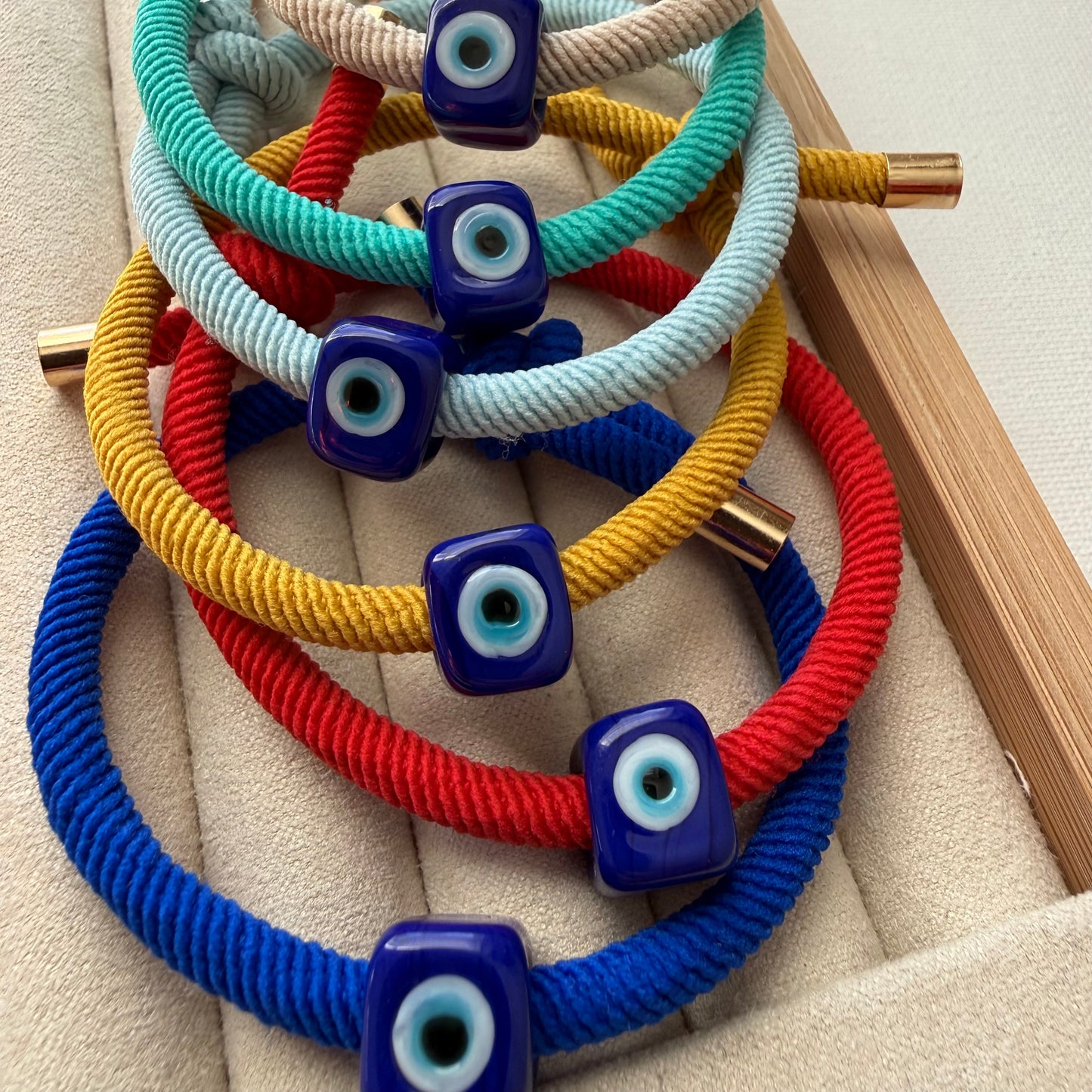 Murano Evil Eye Adjustable Yellow Bracelet / Hair Tie – Handmade Protective Charm