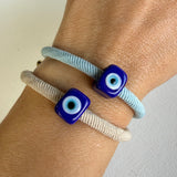 Beige Evil Eye Bracelet – Murano Glass Protective Charm | Adjustable Elastic Band
