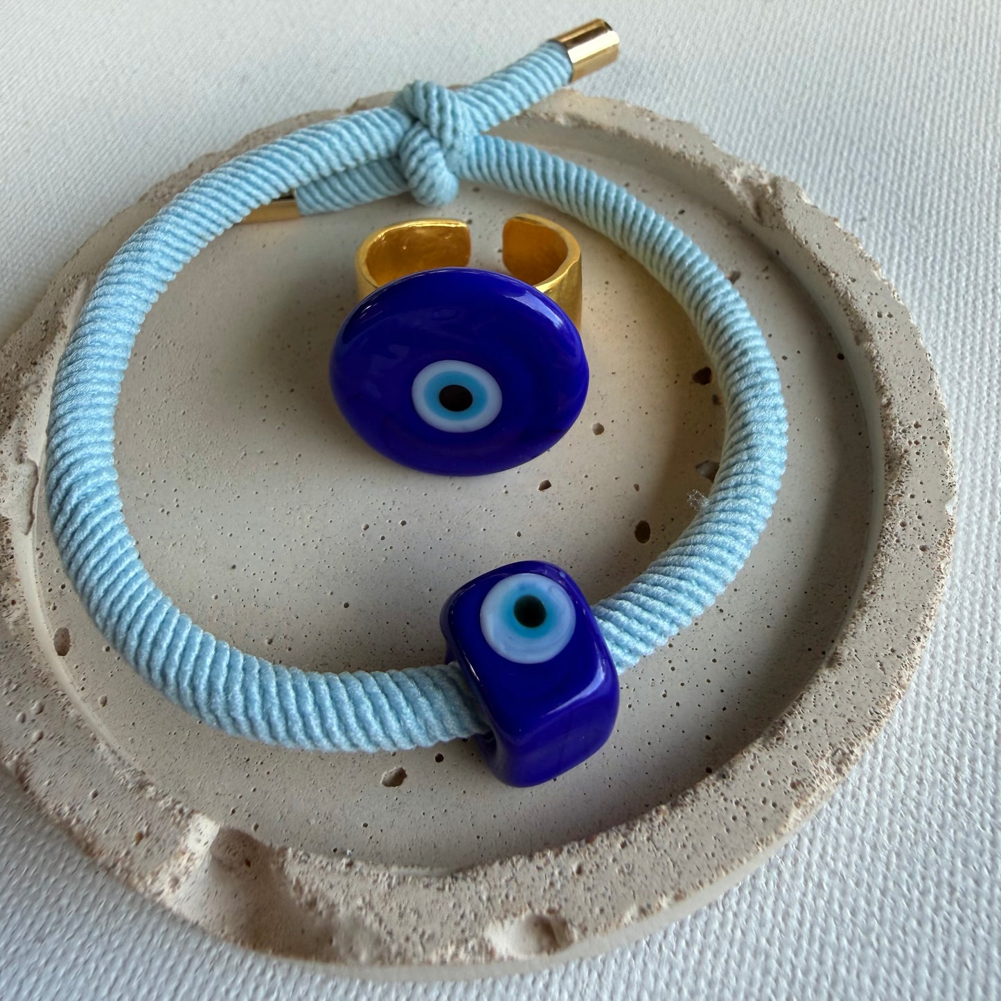 Light Blue Evil Eye Bracelet – Handmade Murano Glass Protection