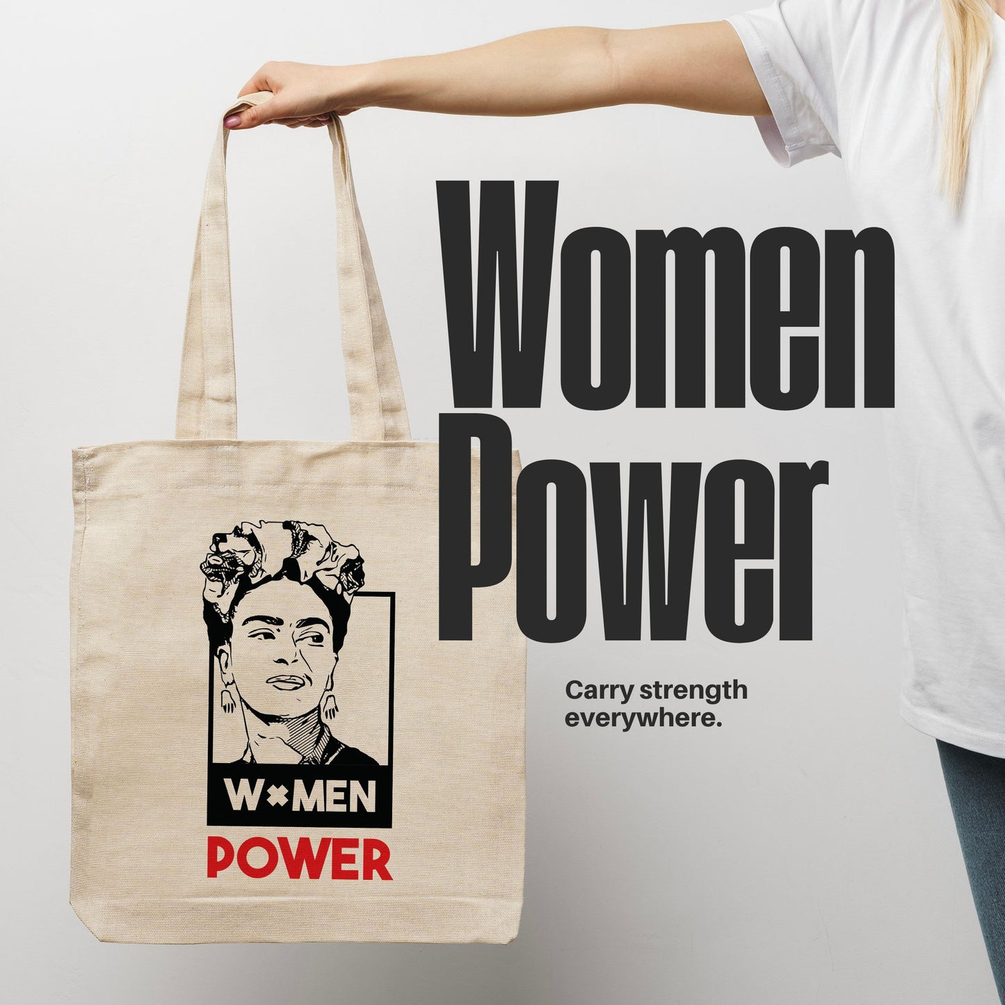 Women Power Canvas Tote Bag – Frida Inspired