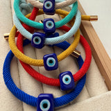 Teal Evil Eye Cord Bracelet with Murano Glass Bead | Adjustable Protective Bracelet