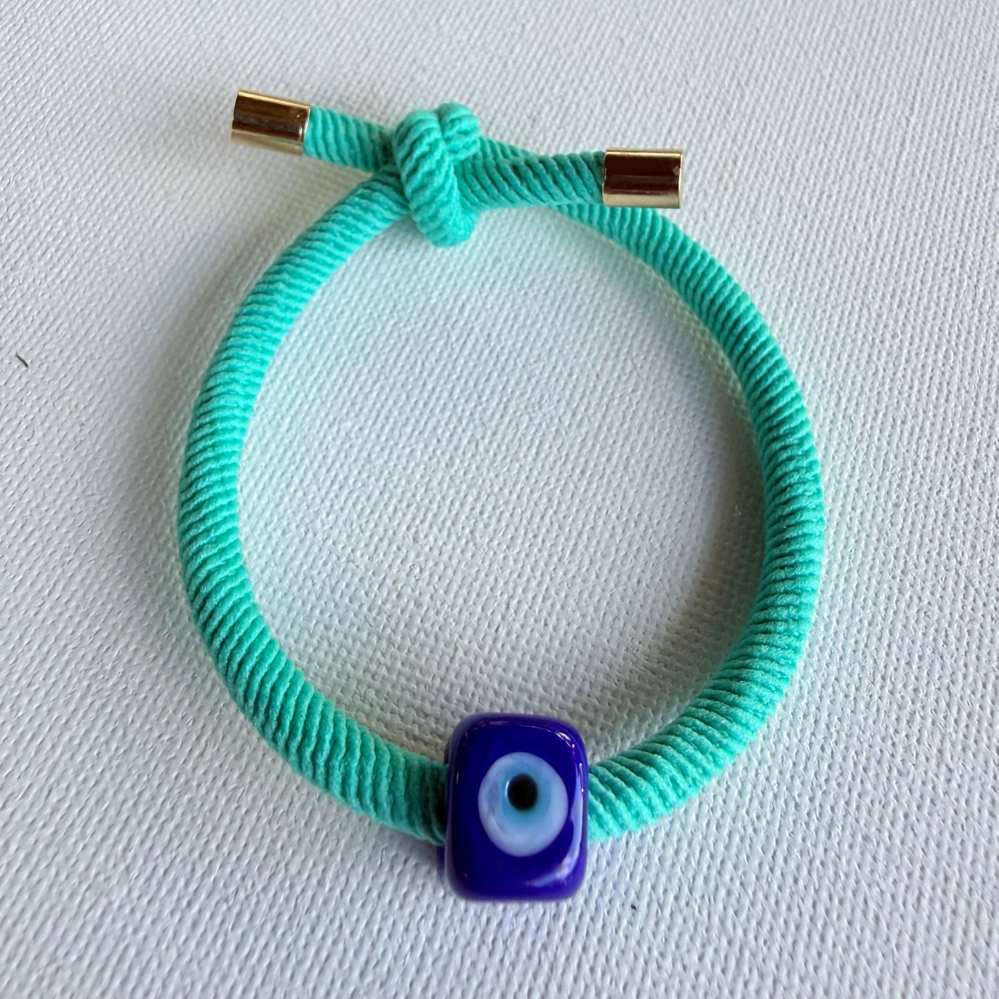 Teal Evil Eye Cord Bracelet with Murano Glass Bead | Adjustable Protective Bracelet