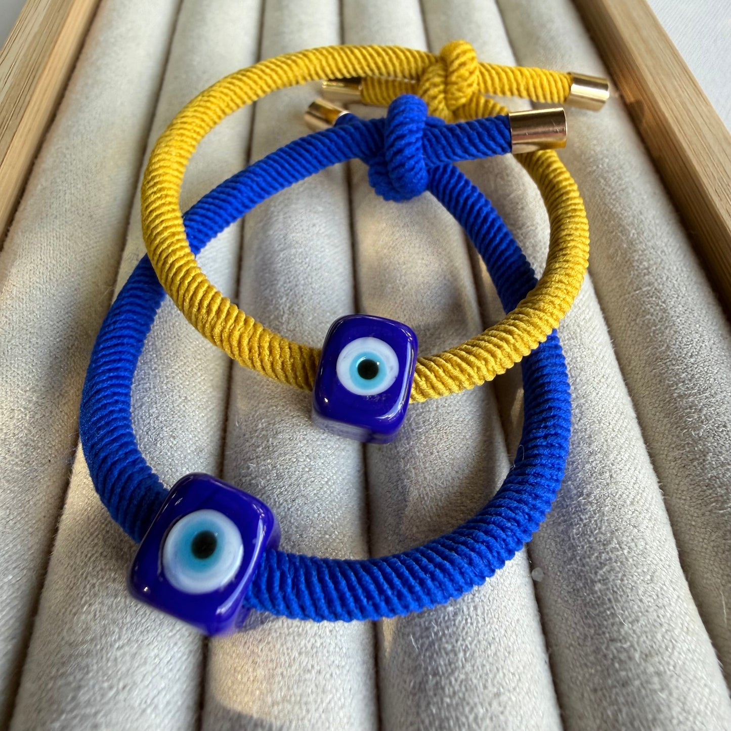 Murano Evil Eye Adjustable Yellow Bracelet / Hair Tie – Handmade Protective Charm