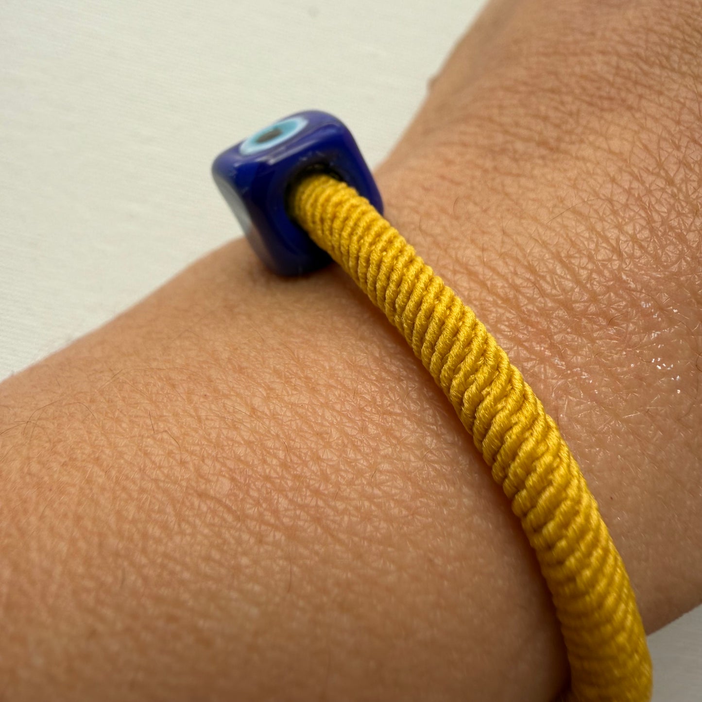 Murano Evil Eye Adjustable Yellow Bracelet / Hair Tie – Handmade Protective Charm