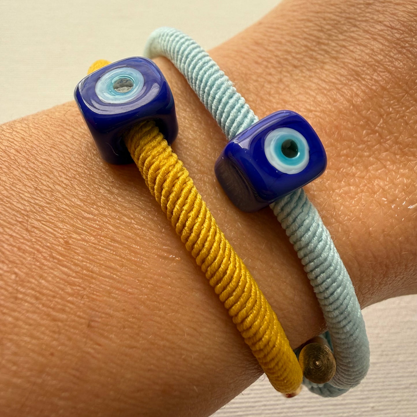 Murano Evil Eye Adjustable Yellow Bracelet / Hair Tie – Handmade Protective Charm