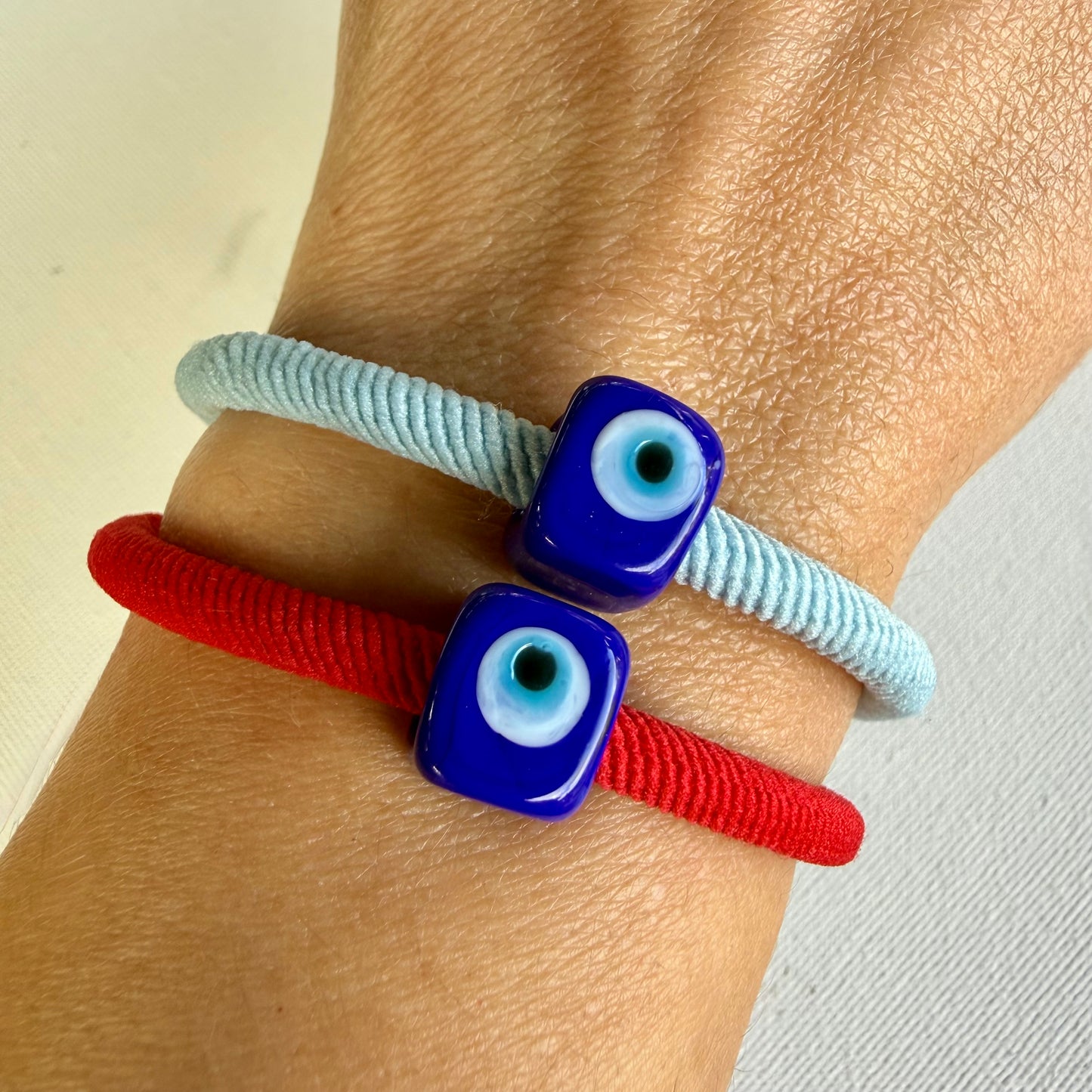 Murano Evil Eye Adjustable Red Bracelet / Hair Tie – Handmade Protective Charm