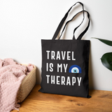 Travel Is My Therapy Tote Bag ( Black )