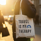 Travel Is My Therapy Tote Bag – Canvas Travel Quote Tote for Wanderlust Lovers