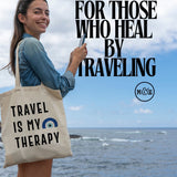 Travel Is My Therapy Tote Bag – Canvas Travel Quote Tote for Wanderlust Lovers