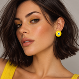 Yellow Murano Glass Evil Eye Stud Earrings