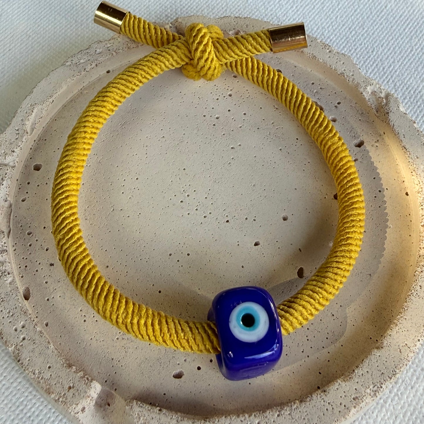 Murano Evil Eye Adjustable Yellow Bracelet / Hair Tie – Handmade Protective Charm