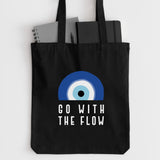 Go With The Flow Black Evil Eye Tote Bag – Reusable Canvas Everyday Tote