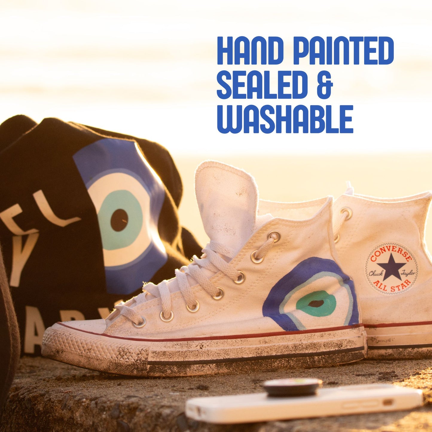 Hand-Painted Evil Eye Converse High-Top – Custom Spiritual Protection Sneakers