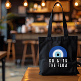 Go With The Flow Black Evil Eye Tote Bag – Reusable Canvas Everyday Tote