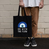 Go With The Flow Black Evil Eye Tote Bag – Reusable Canvas Everyday Tote