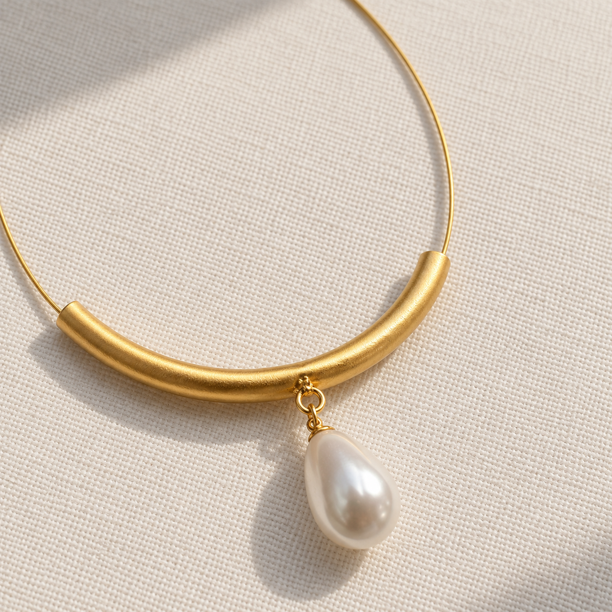 Gold Bar Pearl Necklace – Modern Statement Drop Pendant