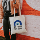 Evil Eye Tote Bag: Go With The Flow  ( White )