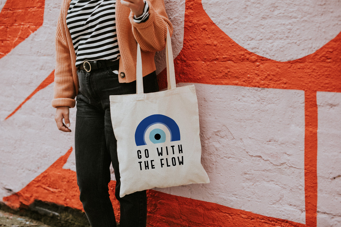 Evil Eye Tote Bag: Go With The Flow  ( White )
