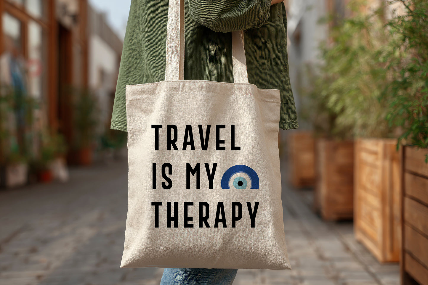 Travel Is My Therapy Tote Bag – Canvas Travel Quote Tote for Wanderlust Lovers