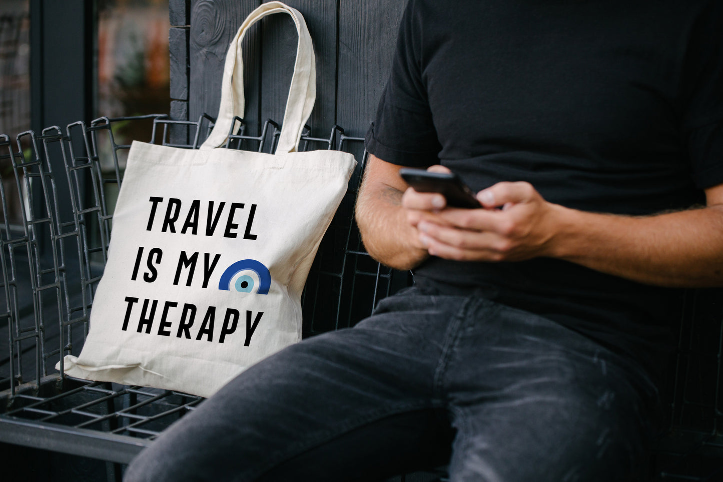 Travel Is My Therapy Tote Bag – Canvas Travel Quote Tote for Wanderlust Lovers