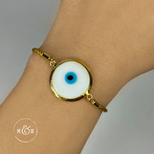 Load image into Gallery viewer, Adjustable Lucky Eye Bracelet ( White and Gold )
