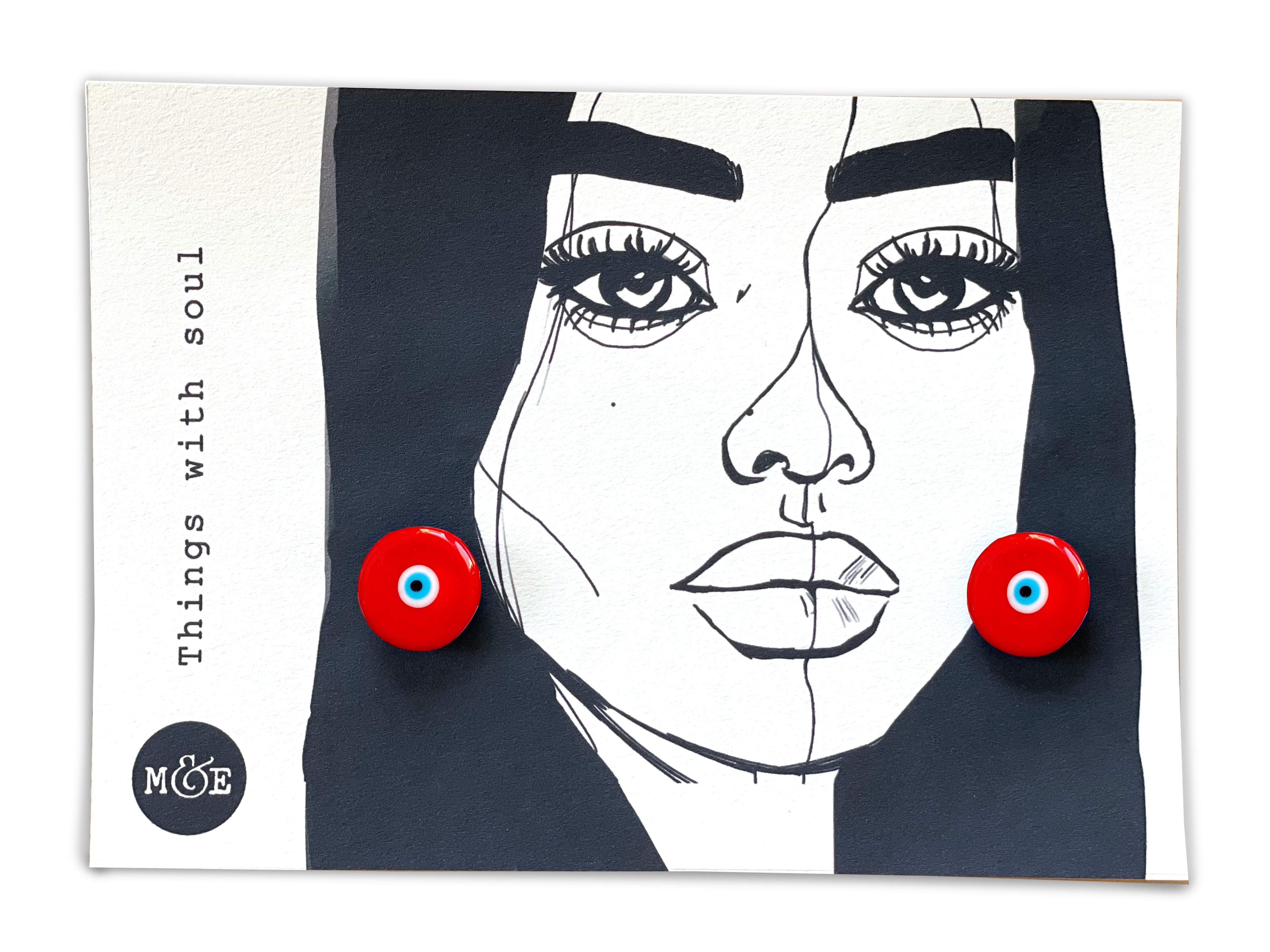 Red Murano Glass Evil Eye Stud Earrings